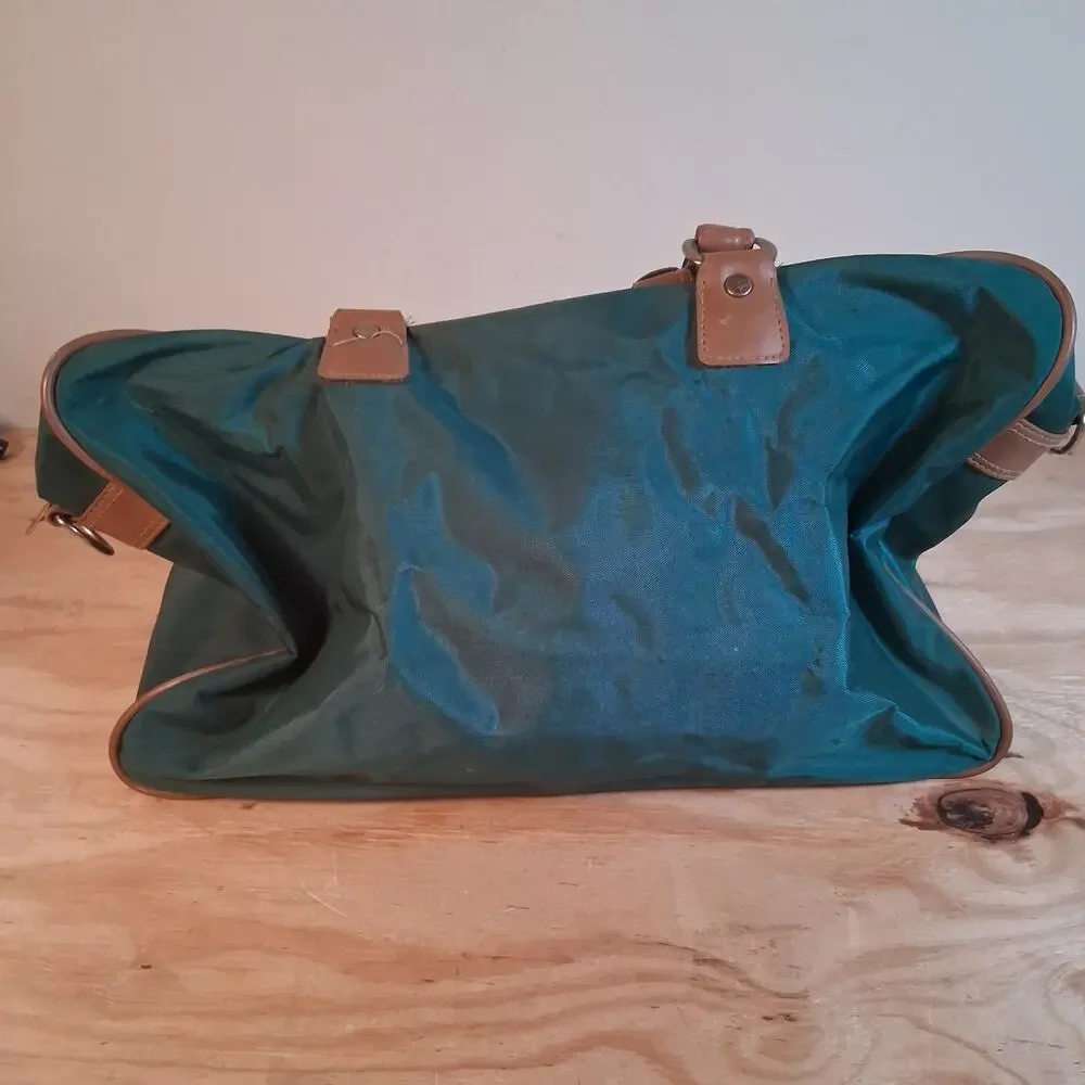 Vintage Jaguar Canvas Leather Duffle Bag Green Medium Large 90s Travel Luggage